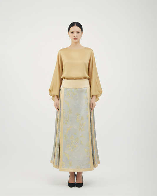 Gold & Blue Silk Brocade Mamian Skirt 金藍真絲提花馬面裙