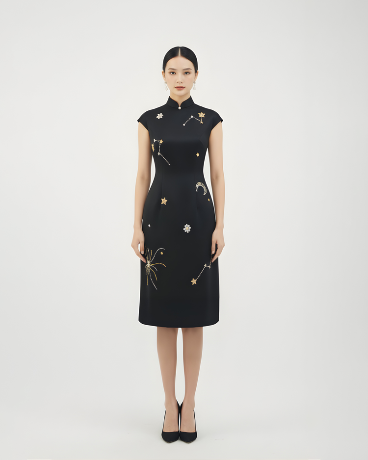 Starlit Night Silk-Wool Qipao Dress 星夜絲毛旗袍裙